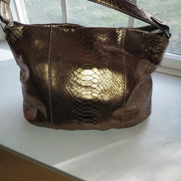 Calvin Klein Snakeskin Metallic Leather Handbag - Picture 3 of 6